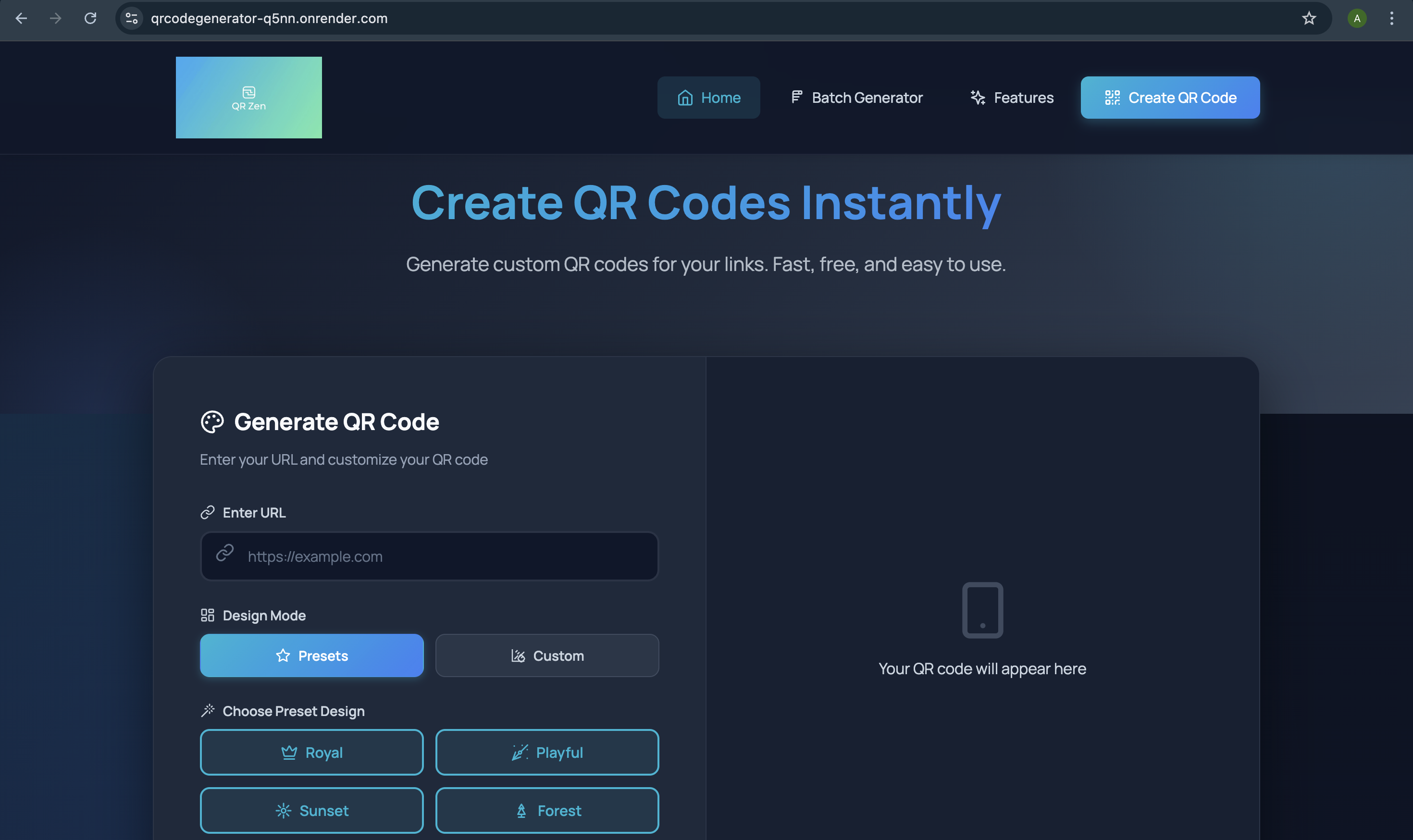 QR code generator website preview
